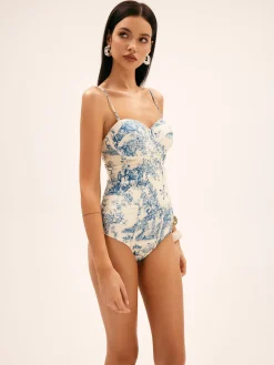 COMMENSE Seaside Hut Print One Piece Swimsuit* Swimwear|Tops