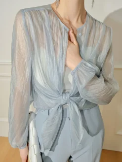 COMMENSE See Through Long Sleeve Button Shirt* Blouses & Shirts|Tops