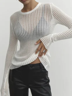 COMMENSE See Through Ribbed Mesh Top* Sweater Tops|Sweaters & Cardigans