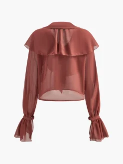 COMMENSE Semi-Sheer Chiffon Ruffle Shirt* Blouses & Shirts|Tops
