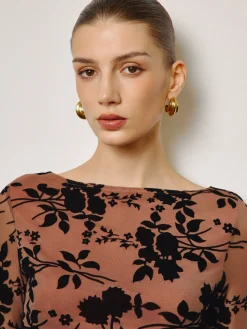 COMMENSE Semi-Sheer Flocking Floral Short Dress* Dresses