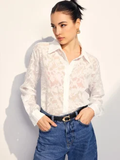 COMMENSE Semi-Sheer Jacquard Button Shirt* Blouses & Shirts|Tops