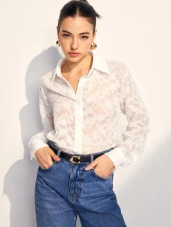 COMMENSE Semi-Sheer Jacquard Button Shirt* Blouses & Shirts|Tops