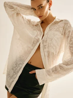 COMMENSE Semi-Sheer Jacquard Polo Shirt* Blouses & Shirts|Tops