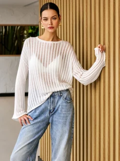 COMMENSE Semi-Sheer Long Sleeve Sweater* Sweater Tops|Sweaters & Cardigans