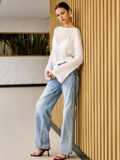 COMMENSE Semi-Sheer Long Sleeve Sweater* Sweater Tops|Sweaters & Cardigans