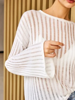 COMMENSE Semi-Sheer Long Sleeve Sweater* Sweater Tops|Sweaters & Cardigans