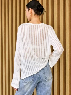 COMMENSE Semi-Sheer Long Sleeve Sweater* Sweater Tops|Sweaters & Cardigans