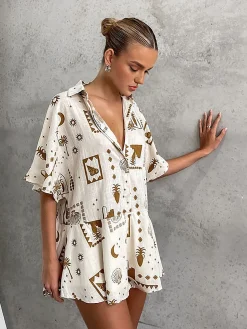 COMMENSE Semi-Sheer Loosen Print Jumpsuit* White Dresses|Jumpsuits & Rompers