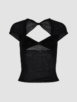 COMMENSE Semi-sheer Mesh Open Back T-shirt* Sweater Tops|T-shirts