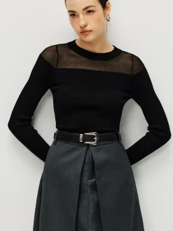 COMMENSE Semi-Sheer Panel Sweater* Sweater Tops|Sweaters & Cardigans