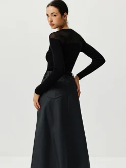 COMMENSE Semi-Sheer Panel Sweater* Sweater Tops|Sweaters & Cardigans