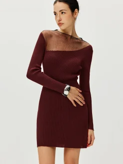 COMMENSE Semi-Sheer Panel Sweater Dress* Sweater Dresses|Cocktail & Party Dresses