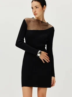 COMMENSE Semi-Sheer Panel Sweater Dress* Black Dresses|Sweater Dresses