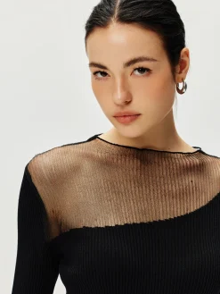 COMMENSE Semi-Sheer Panel Sweater Dress* Black Dresses|Sweater Dresses