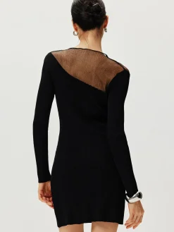 COMMENSE Semi-Sheer Panel Sweater Dress* Black Dresses|Sweater Dresses