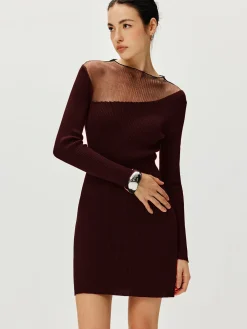 COMMENSE Semi-Sheer Panel Sweater Dress* Black Dresses|Sweater Dresses