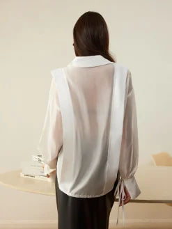 COMMENSE Semi-Sheer Pleated Polo Shirt* Tops