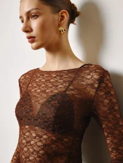 COMMENSE Semi-Sheer Skinny Lace Blouse* Tops