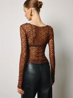 COMMENSE Semi-Sheer Skinny Lace Blouse* Tops