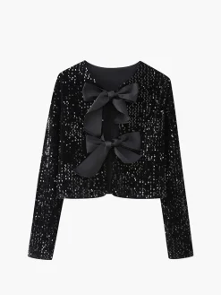 COMMENSE Sequined Velvet Bowknot Decor Blouse* Blouses & Shirts|Tops