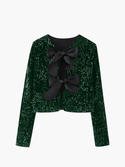 COMMENSE Sequined Velvet Bowknot Decor Blouse* Blouses & Shirts|Tops