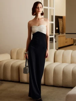 COMMENSE Sequins Color Block Tube Long Dress* Black Dresses|Cocktail & Party Dresses
