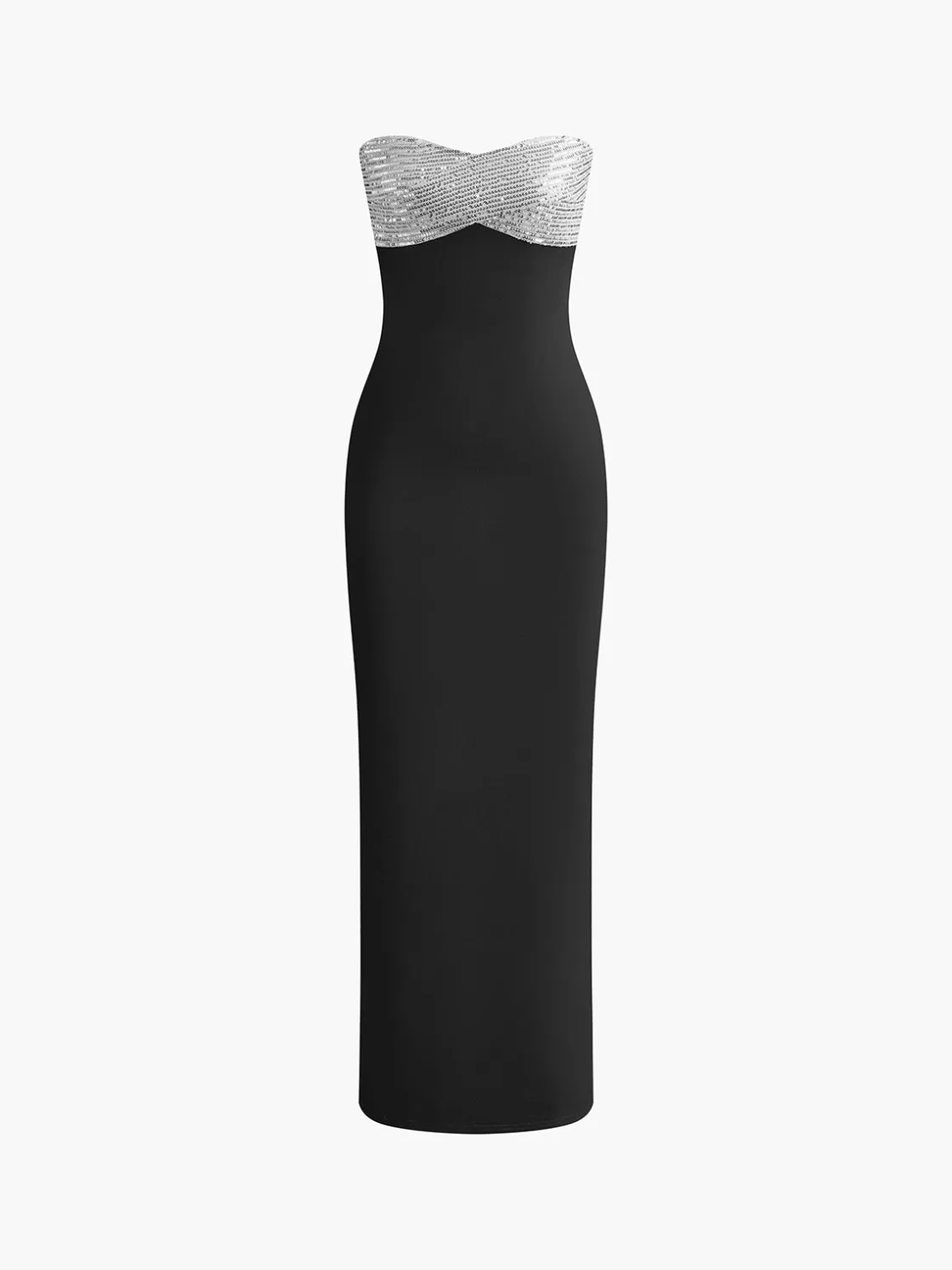 COMMENSE Sequins Color Block Tube Long Dress* Black Dresses|Cocktail & Party Dresses