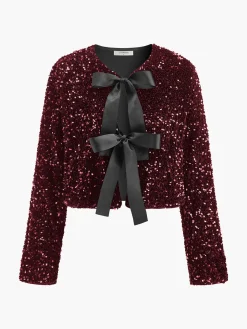 COMMENSE Sequins Velvet Bow Blazer* Outerwear|Blazers
