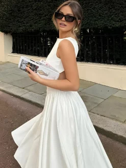 COMMENSE Serendipity Cutout Backless Midi Dress* White Dresses|Casual Dresses
