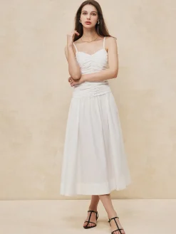 COMMENSE Serendipity Ruched Cami Long Dress* White Dresses|Work Dresses