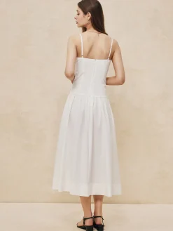 COMMENSE Serendipity Ruched Cami Long Dress* White Dresses|Work Dresses