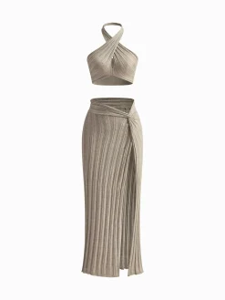 COMMENSE Sexy Halter Backless Skirt Set* Skirt Sets|Long Sleeve Sets