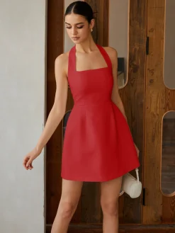 COMMENSE Sexy Halter Solid Dress* White Dresses|Black Dresses