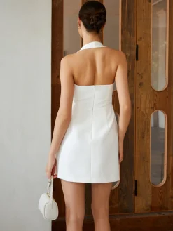 COMMENSE Sexy Halter Solid Dress* White Dresses|Black Dresses