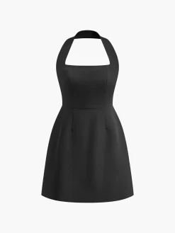 COMMENSE Sexy Halter Solid Dress* White Dresses|Black Dresses