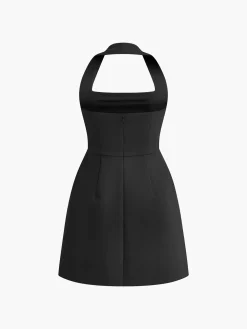COMMENSE Sexy Halter Solid Dress* Casual Dresses|Work Dresses
