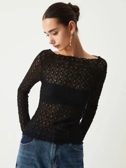 COMMENSE Sheer Floral Long Sleeve Top* T-shirts|Tops