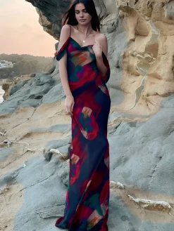 COMMENSE Sheer Floral Print Cami Long Dress* Casual Dresses|Floral Dresses