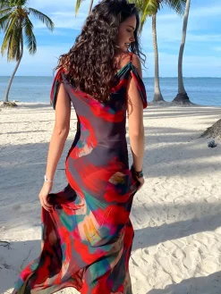 COMMENSE Sheer Floral Print Cami Long Dress* Casual Dresses|Floral Dresses
