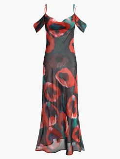 COMMENSE Sheer Floral Print Cami Long Dress* Casual Dresses|Floral Dresses
