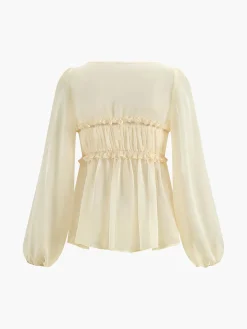 COMMENSE Sheer Long Sleeve Drawstring Blouse* Blouses & Shirts|Tops