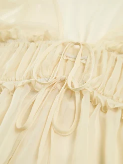 COMMENSE Sheer Long Sleeve Drawstring Blouse* Blouses & Shirts|Tops