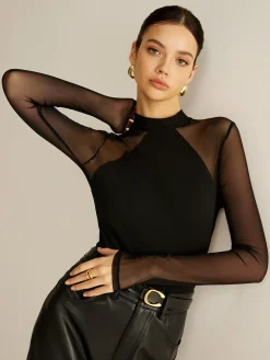 COMMENSE Sheer Long Sleeve Jersey Top* T-shirts|Tops