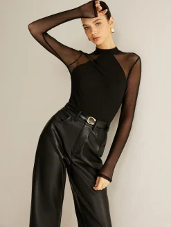 COMMENSE Sheer Long Sleeve Jersey Top* T-shirts|Tops