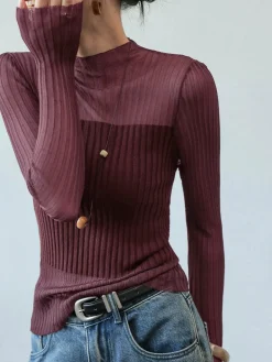 COMMENSE Sheer Panel Slim Sweater* Sweater Tops|Sweaters & Cardigans