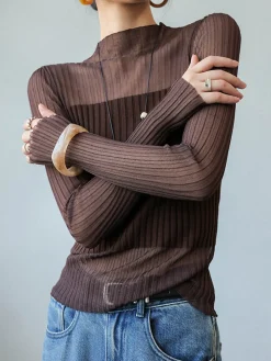 COMMENSE Sheer Panel Slim Sweater* Sweater Tops|Sweaters & Cardigans