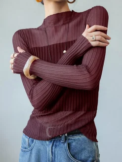 COMMENSE Sheer Panel Slim Sweater* Sweater Tops|Sweaters & Cardigans