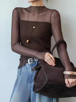 COMMENSE Sheer Panel Slim Sweater* Sweater Tops|Sweaters & Cardigans