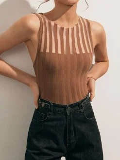 COMMENSE Sheer Ribbed Tank Top* Tank Tops & Camis|Tops